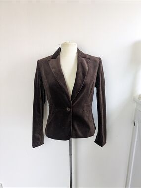 ANTONIO MELANI Chocolate Brown Velvet Single-Button Blazer 6